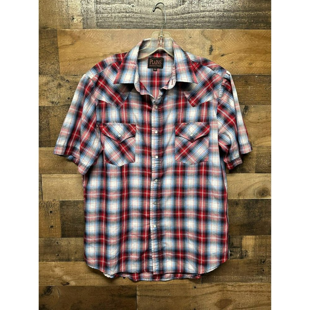 Plains‎ Men's Short Sleeve Pearl Snap Size Medium